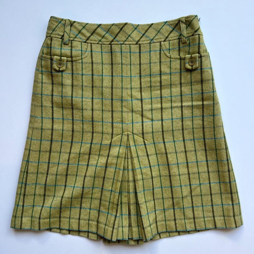 Ann Taylor Green Plaid Midi Skirt